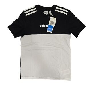 Adidas Originals Boys Black White Colorblock Trefoil Logo T-Shirt HI5471 Size M